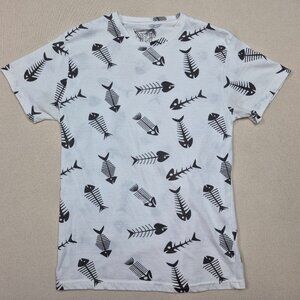 Pacific Blue Unisex Fishbone Skeleton White/Black Short Sleeve T-Shirt Sz M